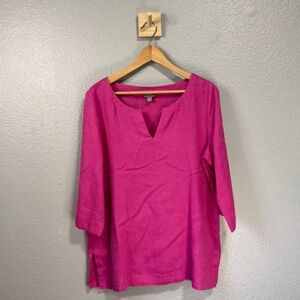 100% Linen Split V Neck Top Fuchsia Pink Women’s M from J. Jill